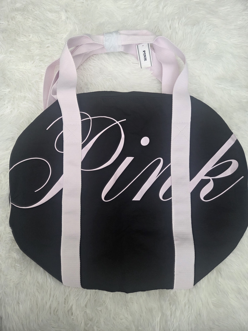 NWT! PINK Victoria's Secret Black & Light Pink Round Tote